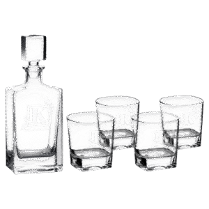 810ml Rectangle Glass Decanter Set with Four 8 oz. Glasses in a Black Gift Box (SKU:DCS351-LAS)